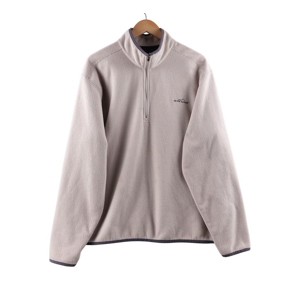 Eddie Bauer Mens Waffle Knit Quarter Zip Pullover‎ Fleece Tan XL Outdoor Hiking